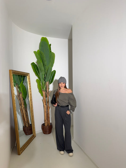 Pantaloni classici con cintura grigi