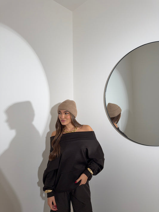 Felpa scollo a barca marrone