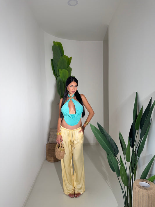 Pantaloni satin giallo