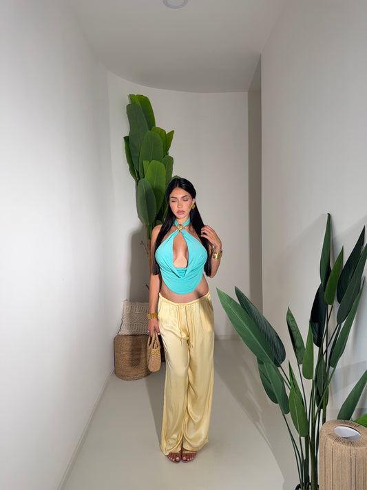 Pantaloni satin giallo