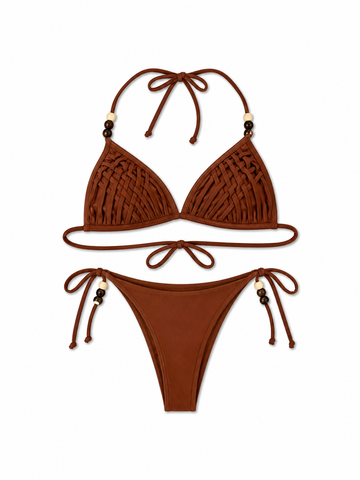 Bikini lace-up brown