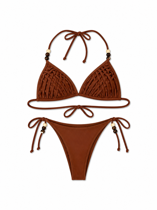 Bikini lace-up brown