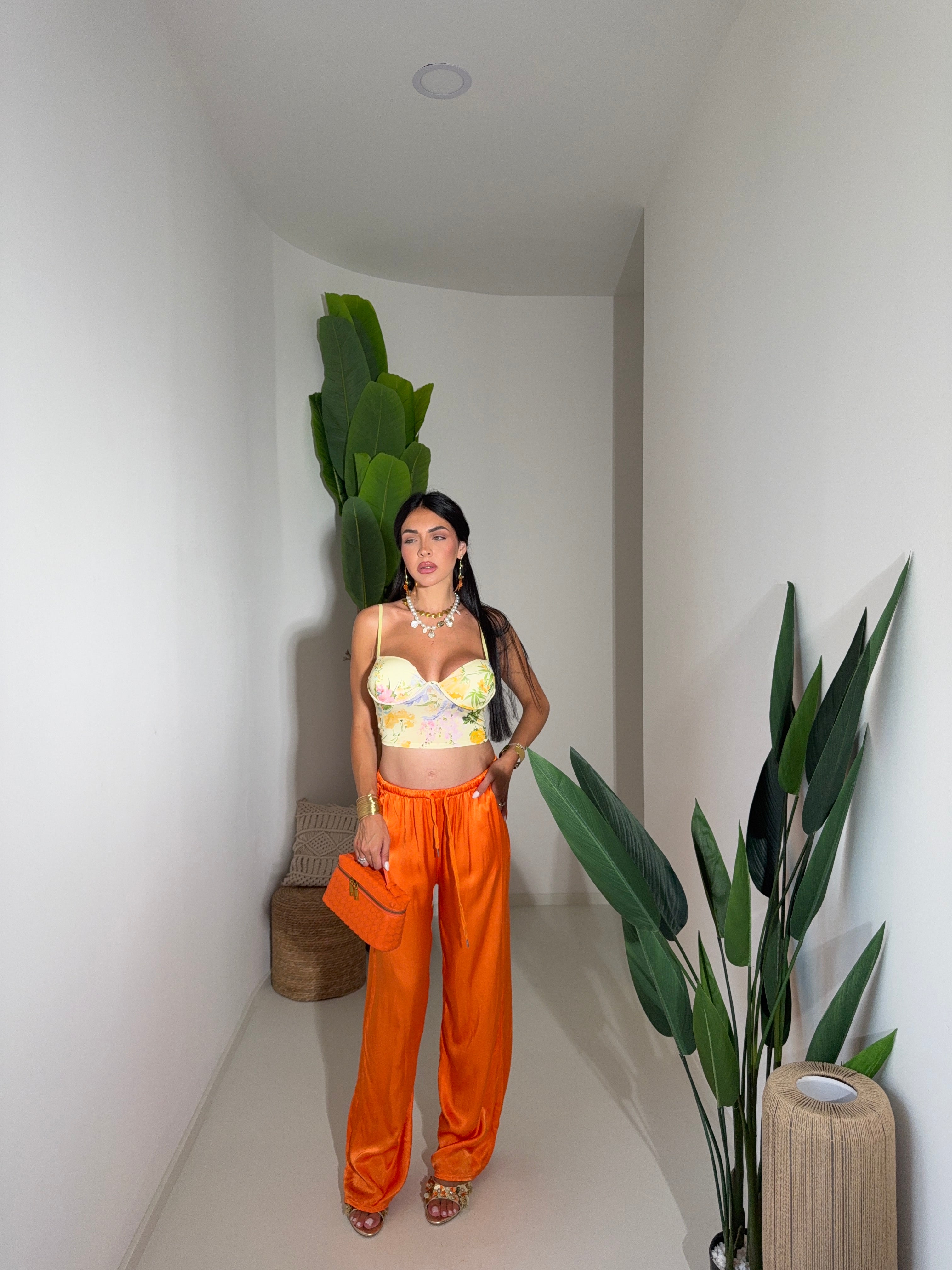 Pantaloni satin arancio