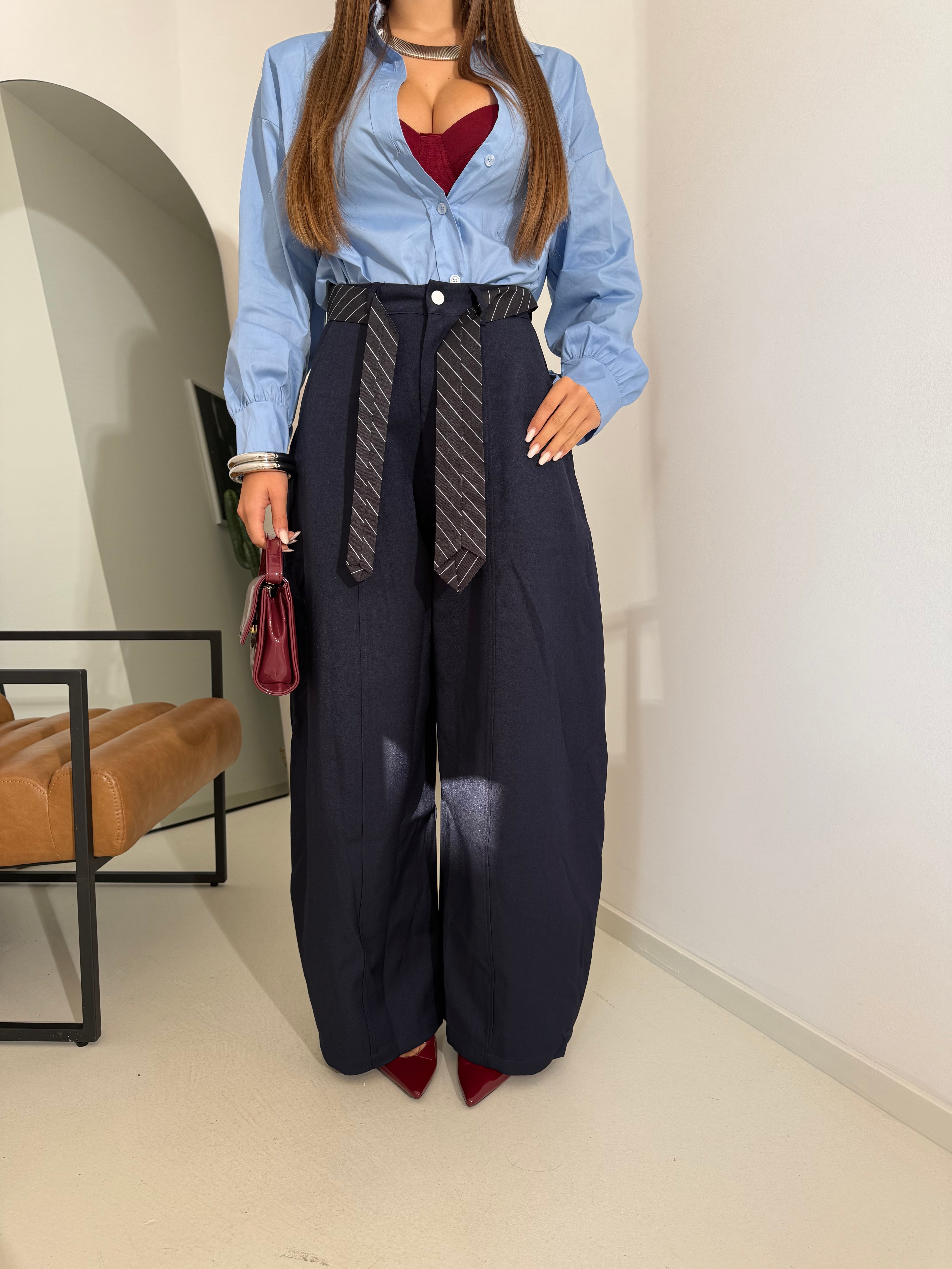 Pants dettaglio cravatta blu