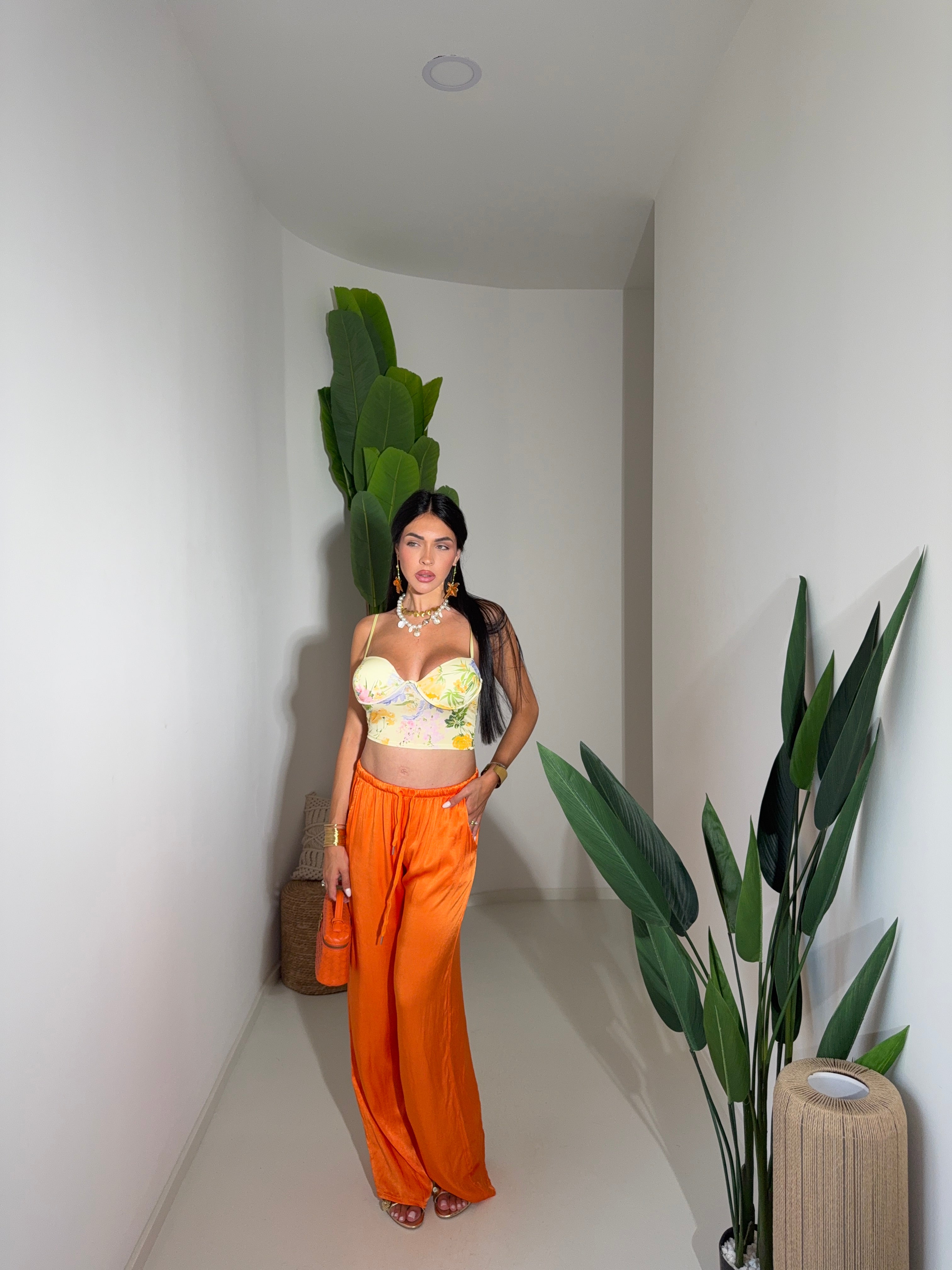 Pantaloni satin arancio