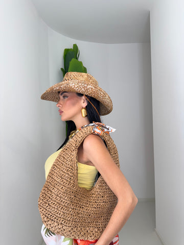 Tote Bag paglia con fulard