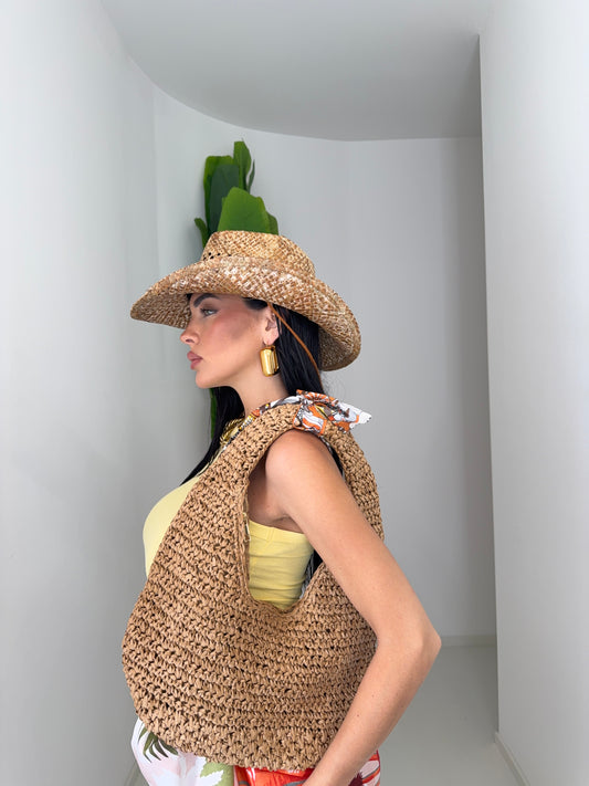 Tote Bag paglia con fulard