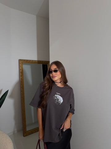 T-shirt moon con chocker grigia