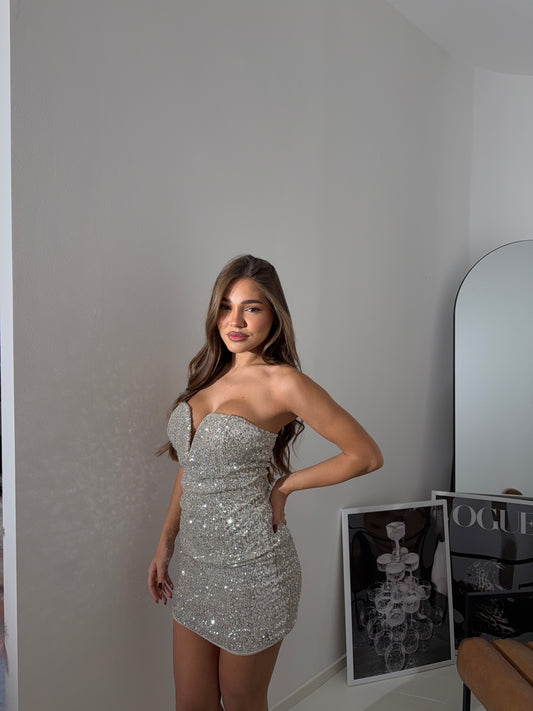Mini Dress paillettes argento