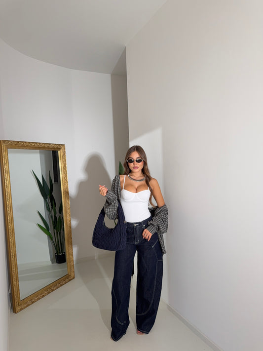 Denim Balloon Blu cuciture bianche