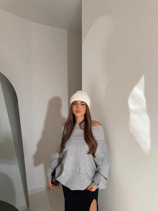 Felpa scollo a barca grigia