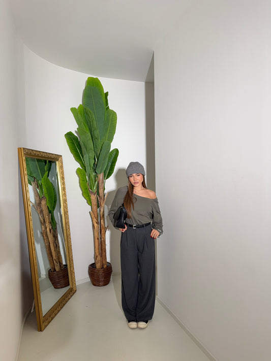 Pantaloni classici con cintura grigi