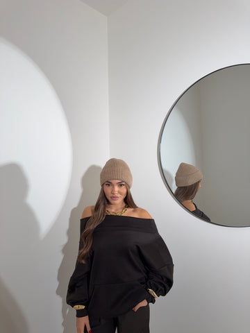 Felpa scollo a barca marrone