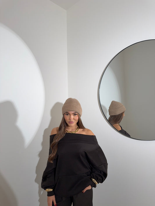 Felpa scollo a barca marrone