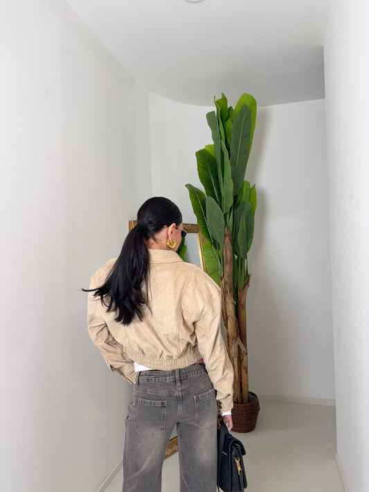 Bomber crop beige