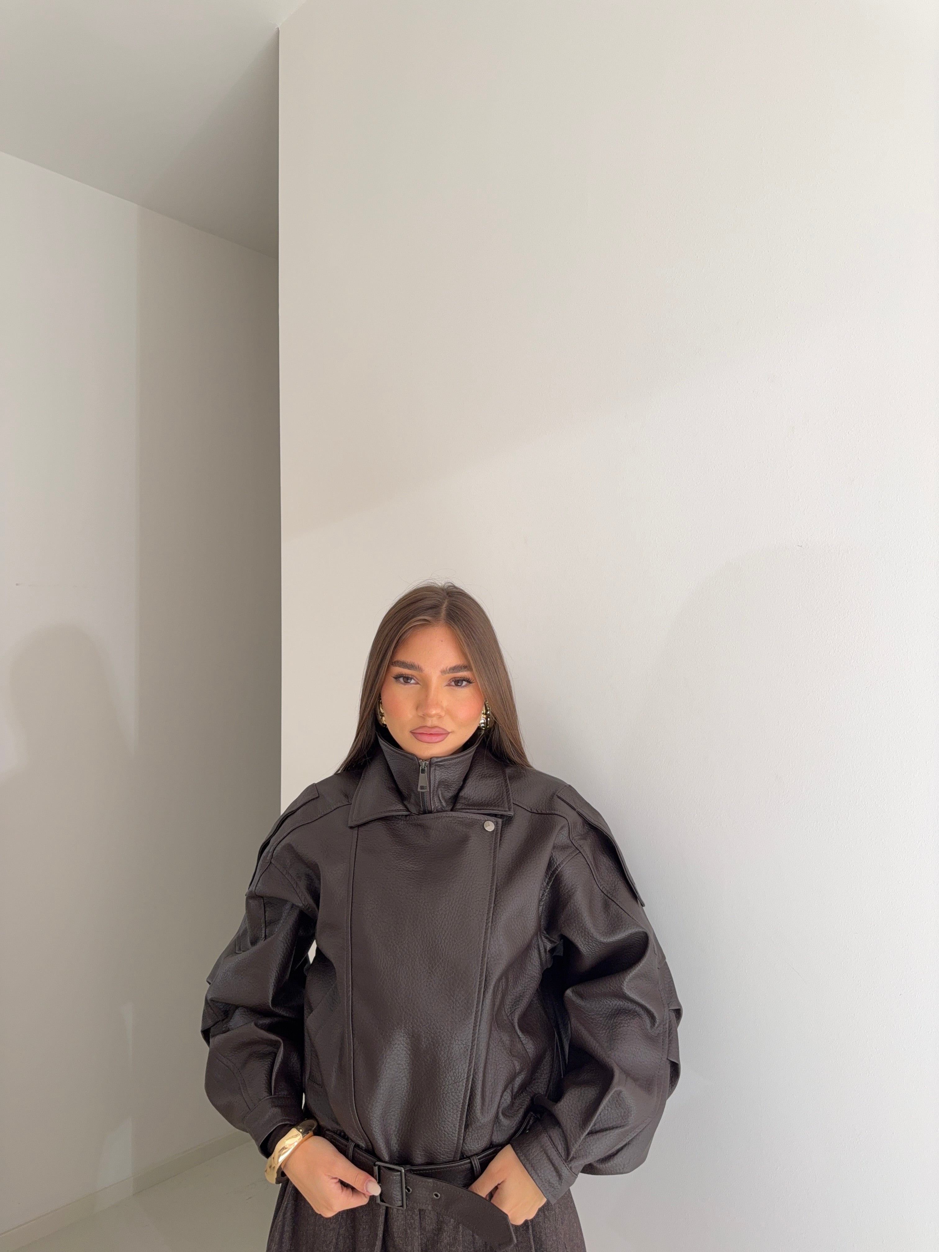 Bomber ecopelle martellata marrone